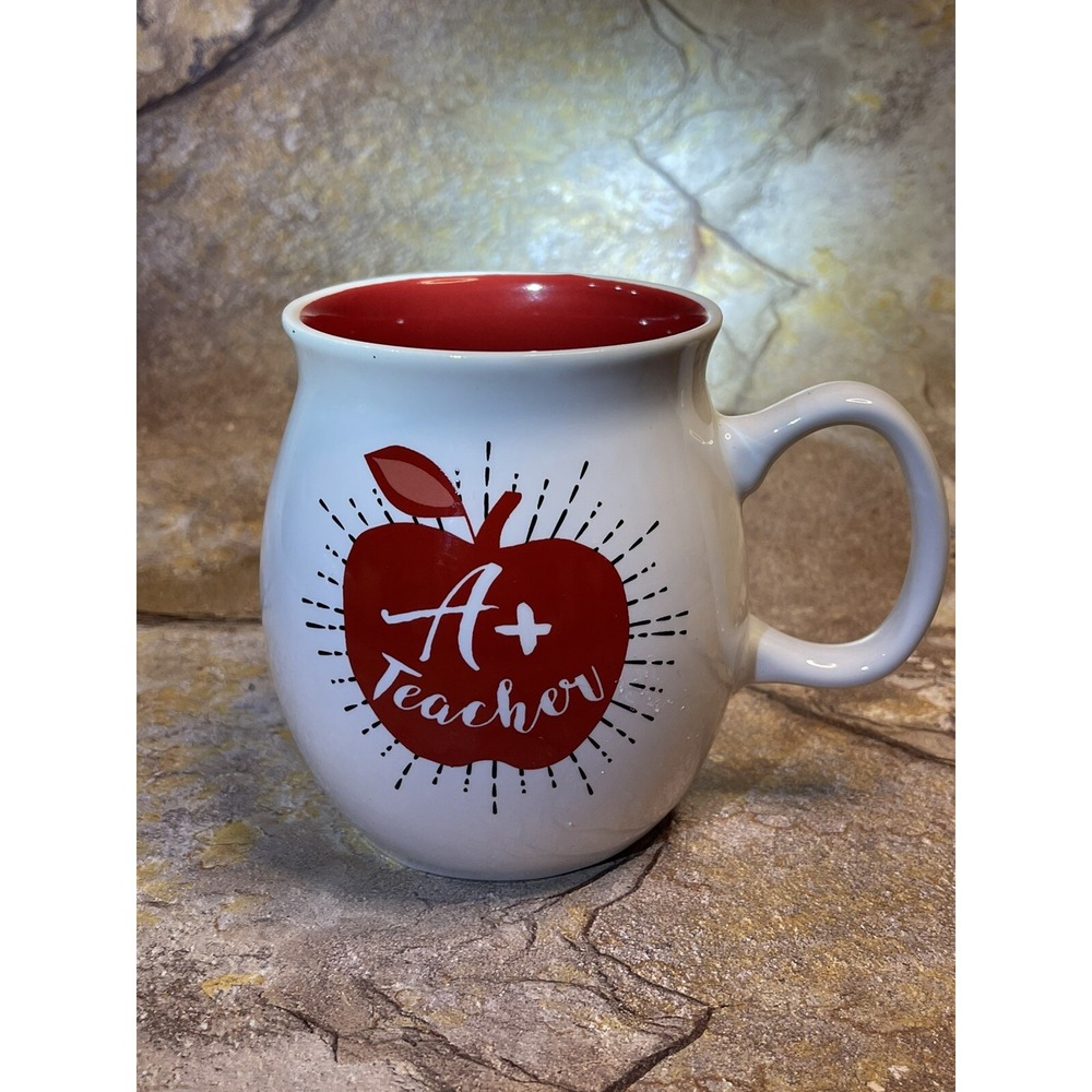 A+ Teacher Coffee Cup White With Red Apple Austin & Ash